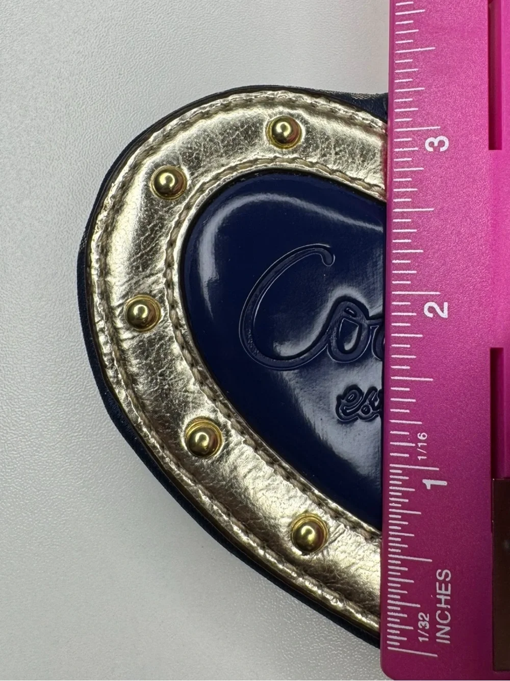 Coach Y2K Script Heart Navy And Gold Story Patch Heart Coin Bag Keychain Charm